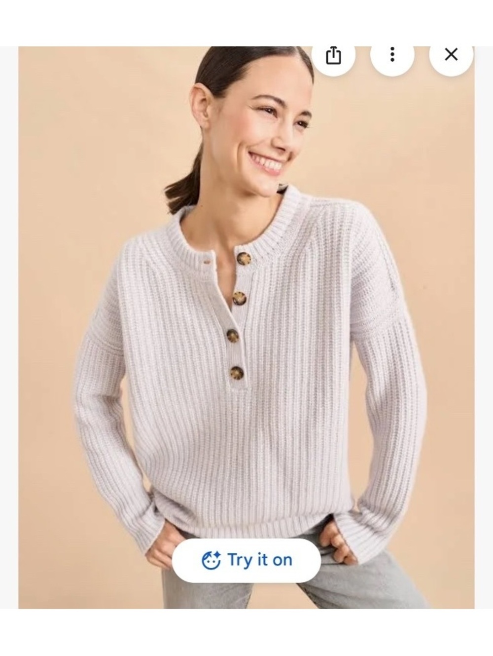 NWOT La Ligne Toujours 100% Cashmere Henley Sweater Pale Grey Women's large
